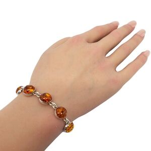 Sterling Silver Amber Round Link Bracelet #20942